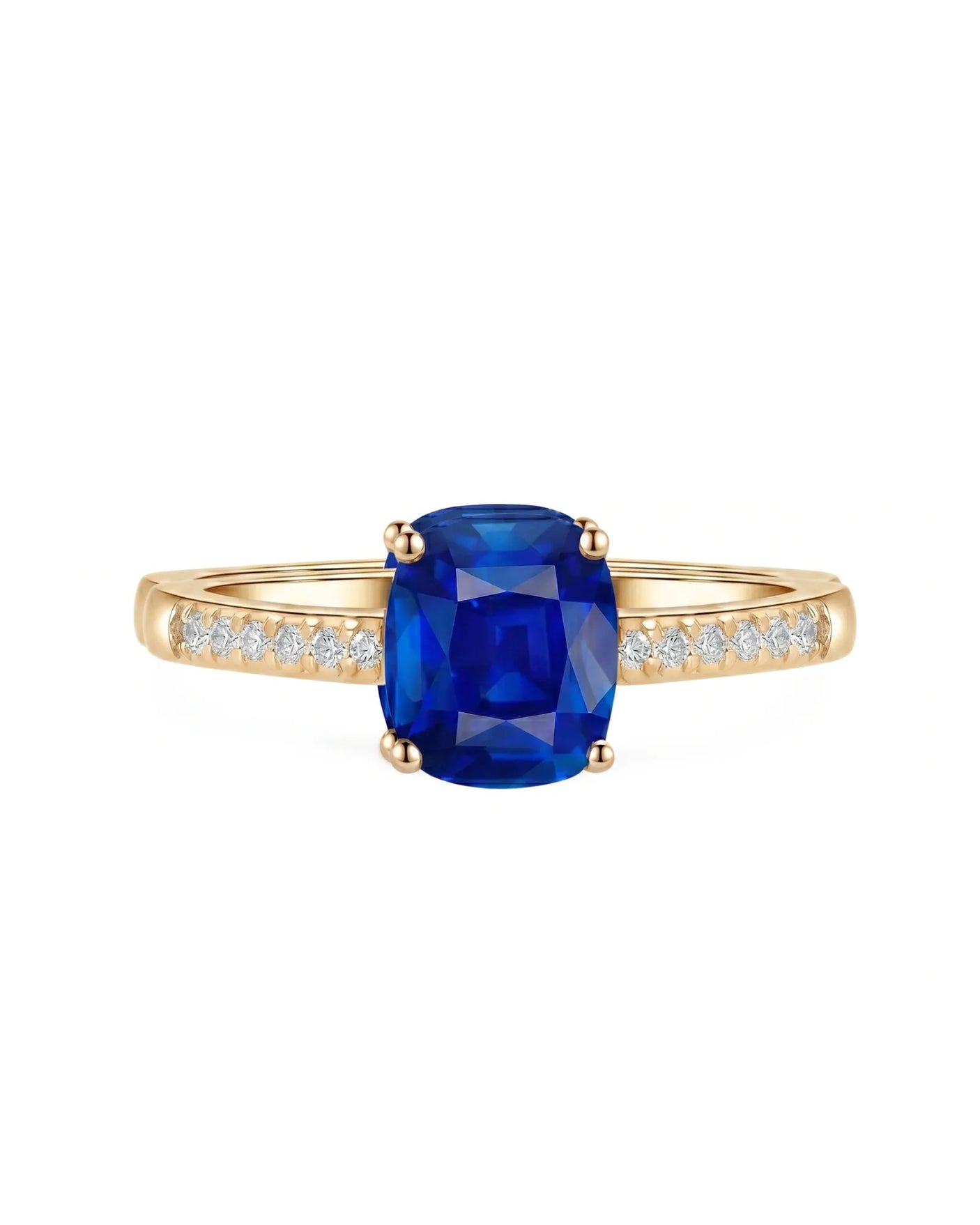 Sapphire and diamond anniversary ring with modern prong setting in 18K yellow gold | SARATTI