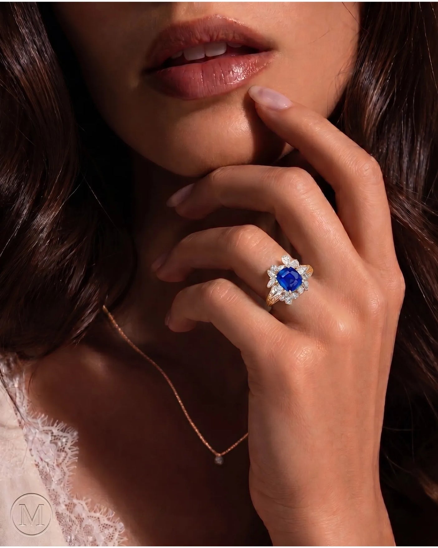 Sapphire and diamond anniversary ring with split shank in 18K rose gold - SARATTI