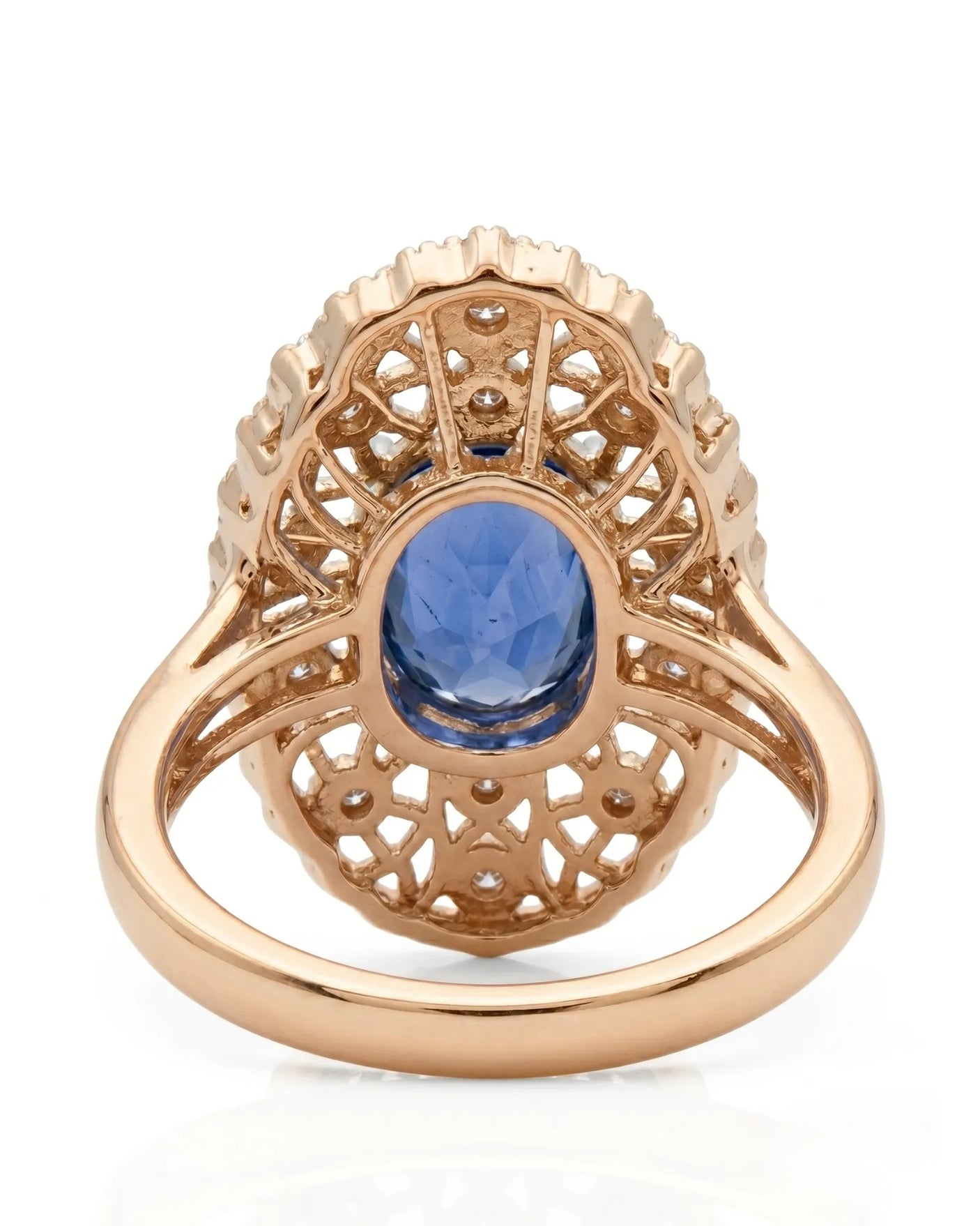 Sapphire and diamond cocktail ring with vintage filigree design in rose gold | SARATTI