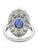 Sapphire and diamond cocktail ring with vintage filigree design in white gold | SARATTI