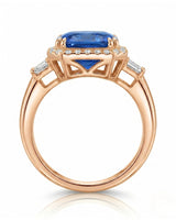 Sapphire and diamond engagement ring with heirloom halo design in 18K rose gold | SARATTI