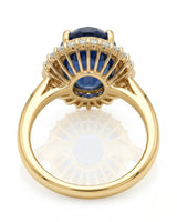 Sapphire and diamond engagement ring with royal halo design in yellow gold - SARATTI