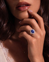 Sapphire and diamond engagement ring with split shank design in 18K rose gold | SARATTI