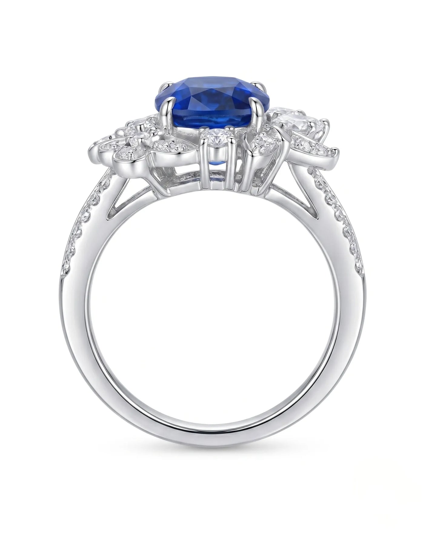 Sapphire and diamond engagement ring with split shank in 18K white gold - SARATTI