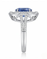 Sapphire and diamond engagement ring with split shank in 18K white gold | SARATTI