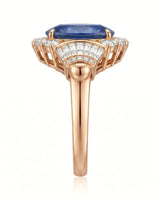 Sapphire and diamond engagement ring with structured shoulders in rose gold | SARATTI