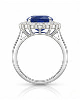 Sapphire and diamond engagement ring with vintage floral halo in 18K white gold | SARATTI