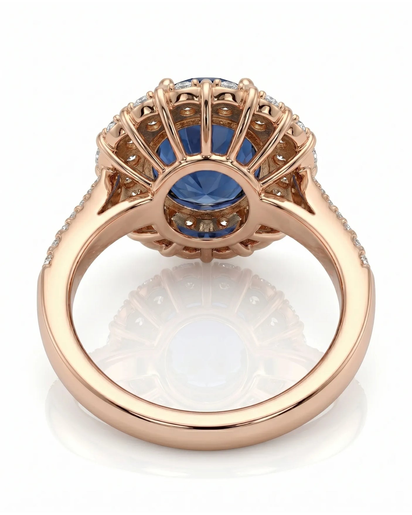 Sapphire and diamond engagement ring with vintage halo in 18K rose gold | SARATTI