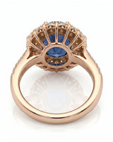 Sapphire and diamond engagement ring with vintage halo in 18K rose gold | SARATTI