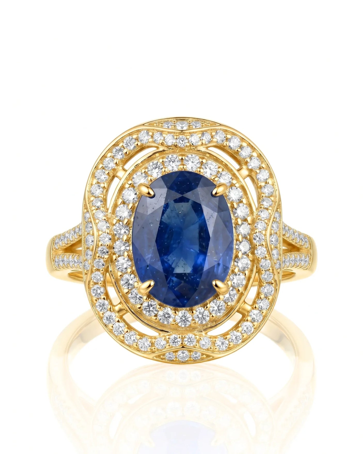 Sapphire and diamond gift ring with split shank in 18K yellow gold | SARATTI