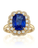 Sapphire and diamond gift ring with vintage halo in 18K yellow gold | SARATTI