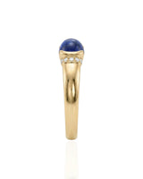 Sapphire and diamond promise ring with clean tension setting in 18K yellow gold | SARATTI