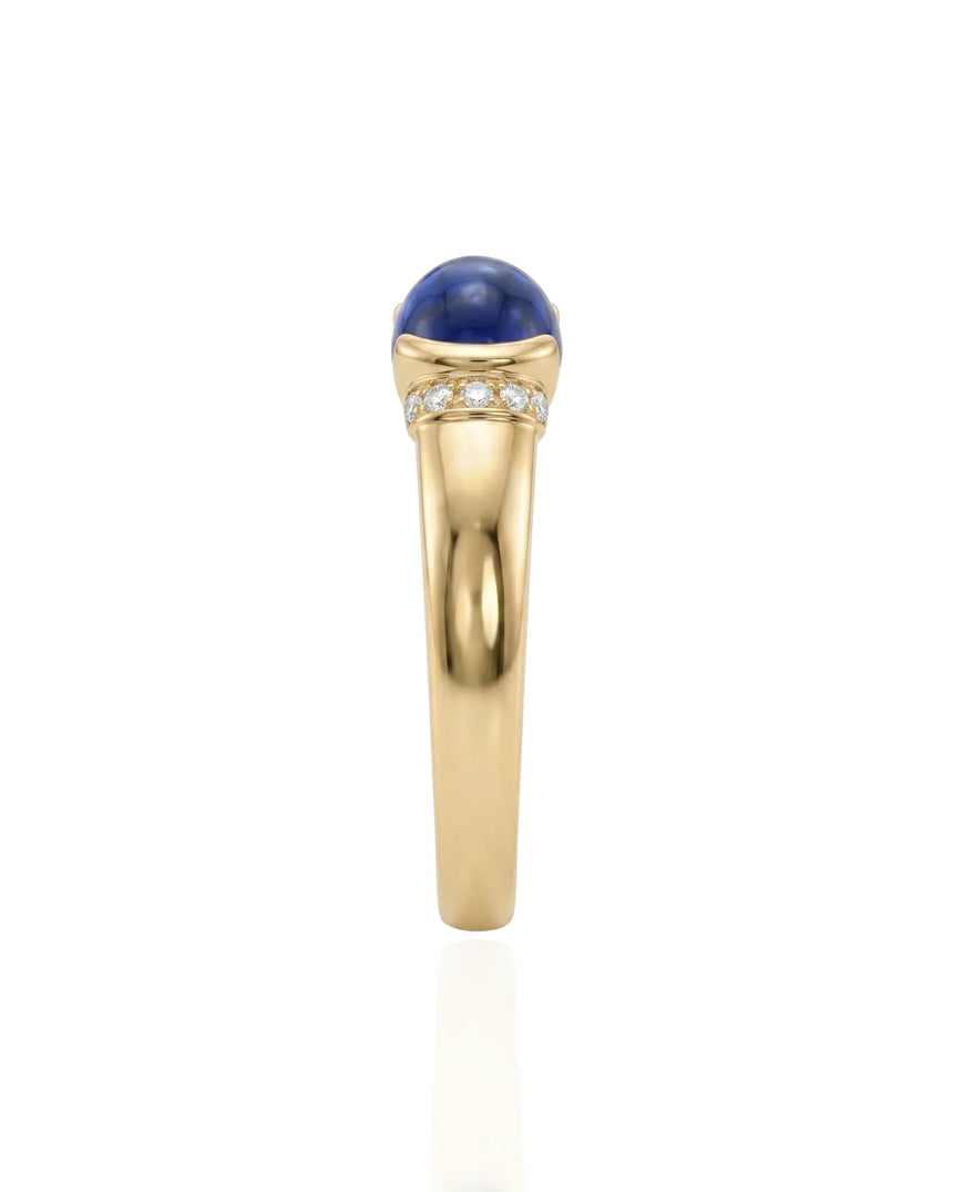 Sapphire and diamond promise ring with clean tension setting in 18K yellow gold | SARATTI