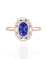 Sapphire and diamond promise ring with timeless halo in 18K rose gold | SARATTI