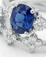 Sapphire bridal wedding set with curved diamond band for engagement in 18K white gold | SARATTI