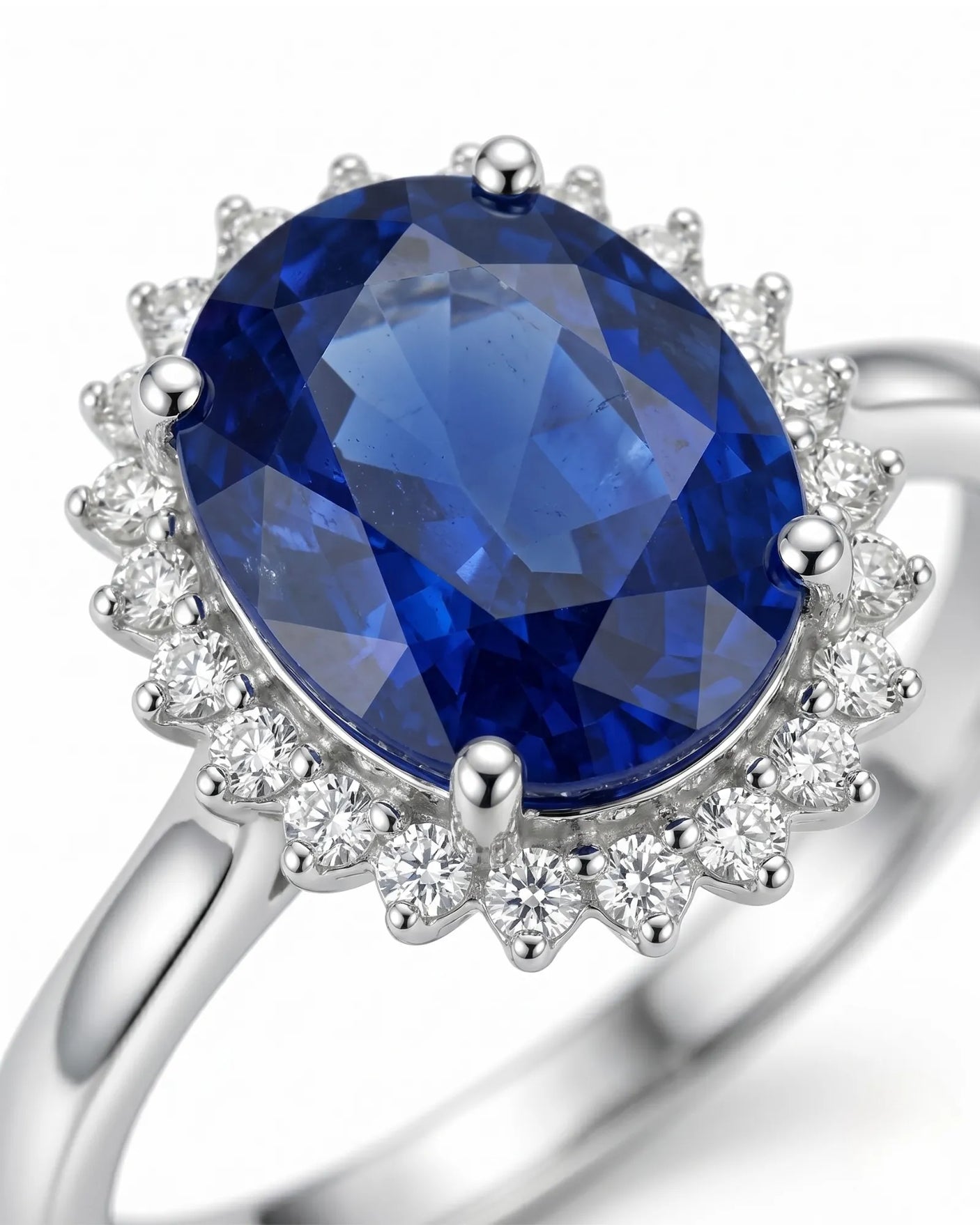 Sapphire promise ring for meaningful gifting with diamond halo in platinum | SARATTI