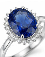 Sapphire promise ring for meaningful gifting with diamond halo in white gold | SARATTI