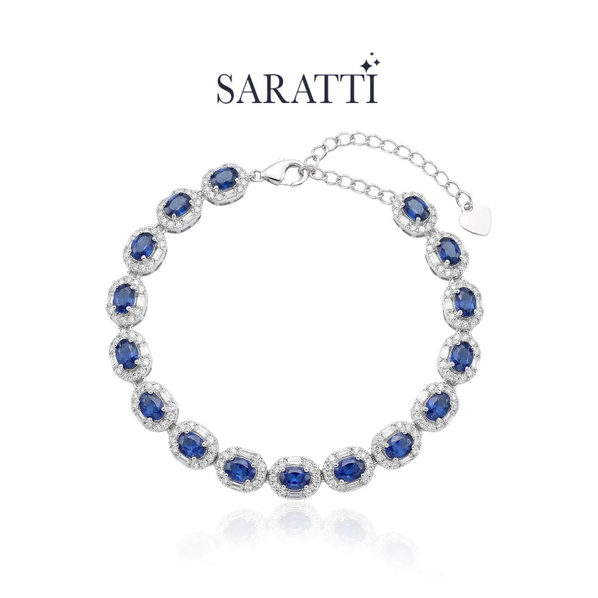 Sapphire tennis bracelet with oval halo settings | SARATTI
