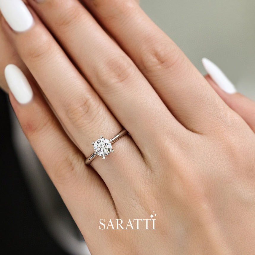 Round Diamond Engagement Ring in 18K White Gold | Saratti