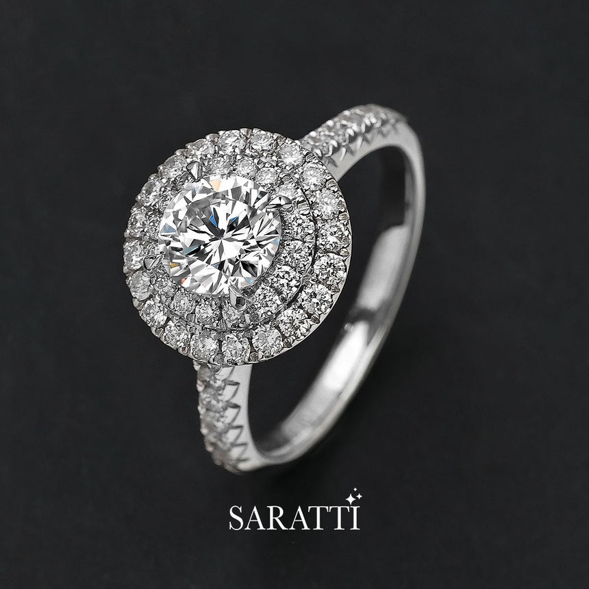 18K White Gold Diamond Promise Ring with Triple Halo | Saratti Jewelry