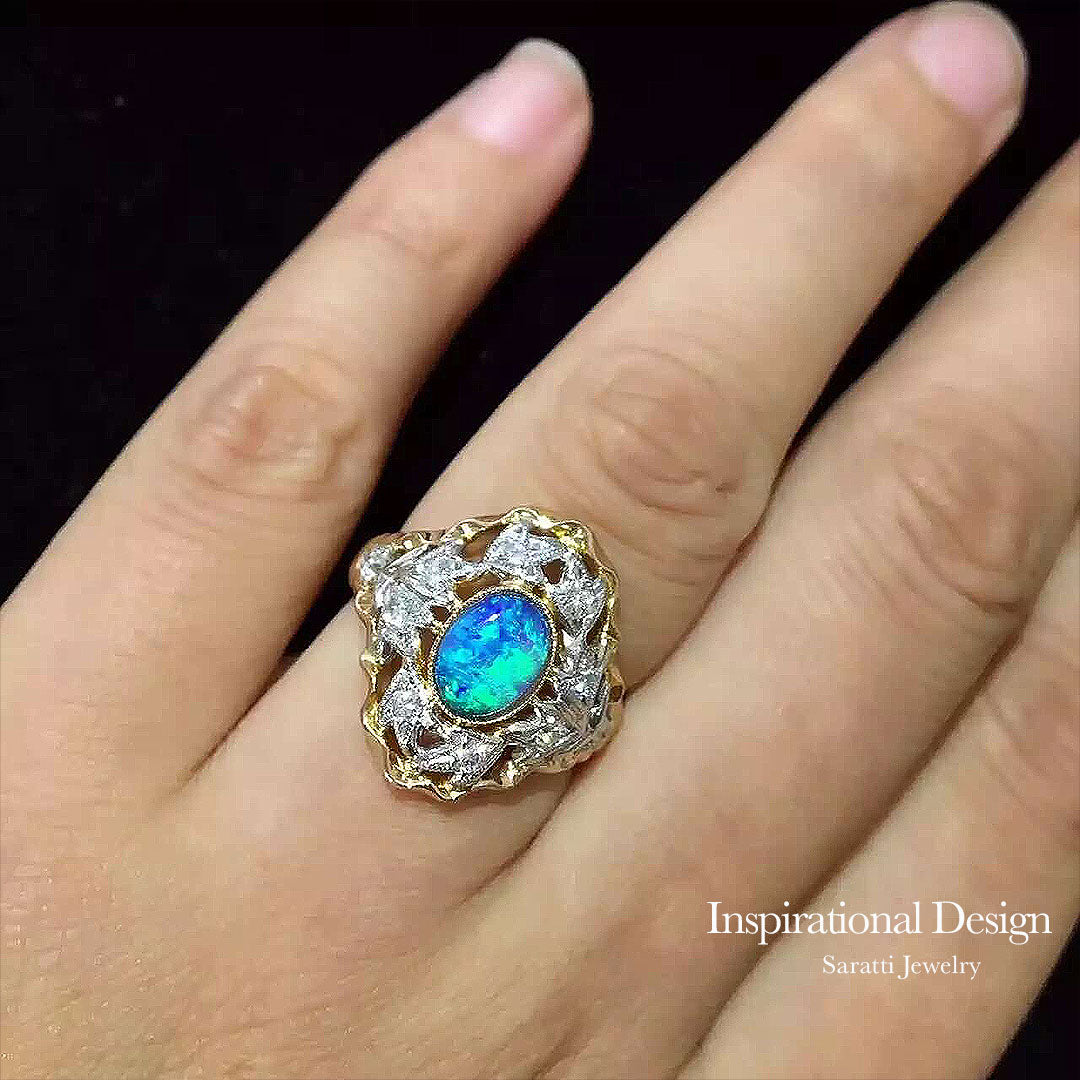 Cabochon Vintage Inspired Natural Opal Ring | Saratti Jewelry