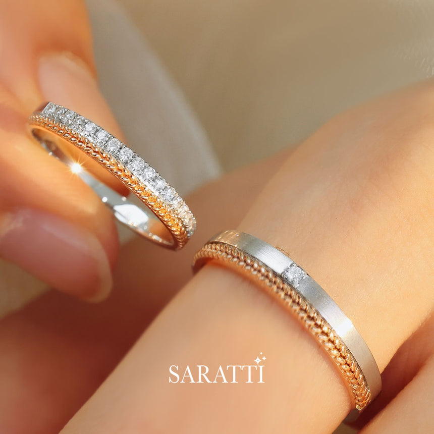 Vintage Braided Two-tone Diamond Wedding Set | Saratti