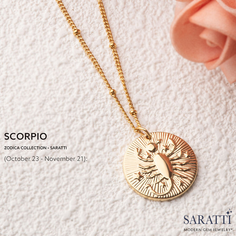 18K Solid Gold Scorpio Zodiac Pendant | Saratti