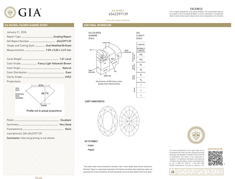 1.01ct Oval Natural Diamond (Colour Fancy Light Yellowish Brown, Clarity VVS2, GIA Certified)