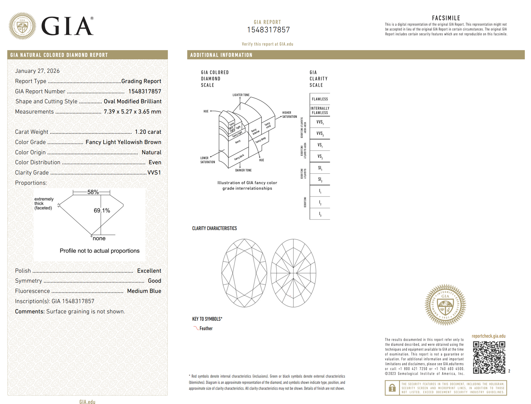1.20ct Oval Natural Diamond (Colour Fancy Light Yellowish Brown, Clarity VVS1, GIA Certified)