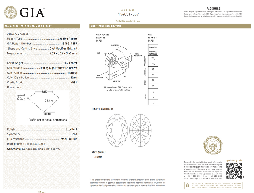 1.20ct Oval Natural Diamond (Colour Fancy Light Yellowish Brown, Clarity VVS1, GIA Certified)