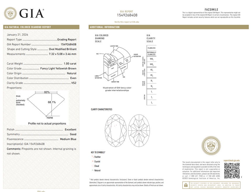 1.00ct Oval Natural Diamond (Colour Fancy Light Yellowish Brown, Clarity VS2, GIA Certified)