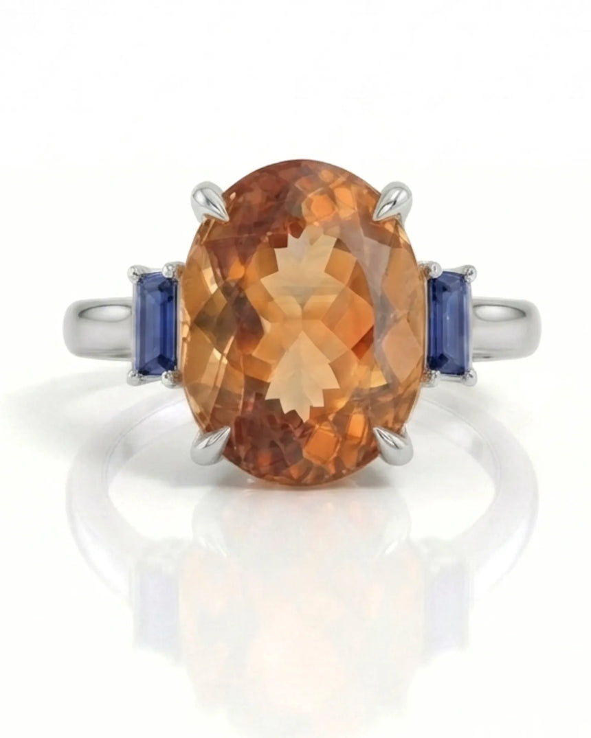 Sculpted prong Imperial Topaz setting with open gallery in 18K white gold | SARATTI