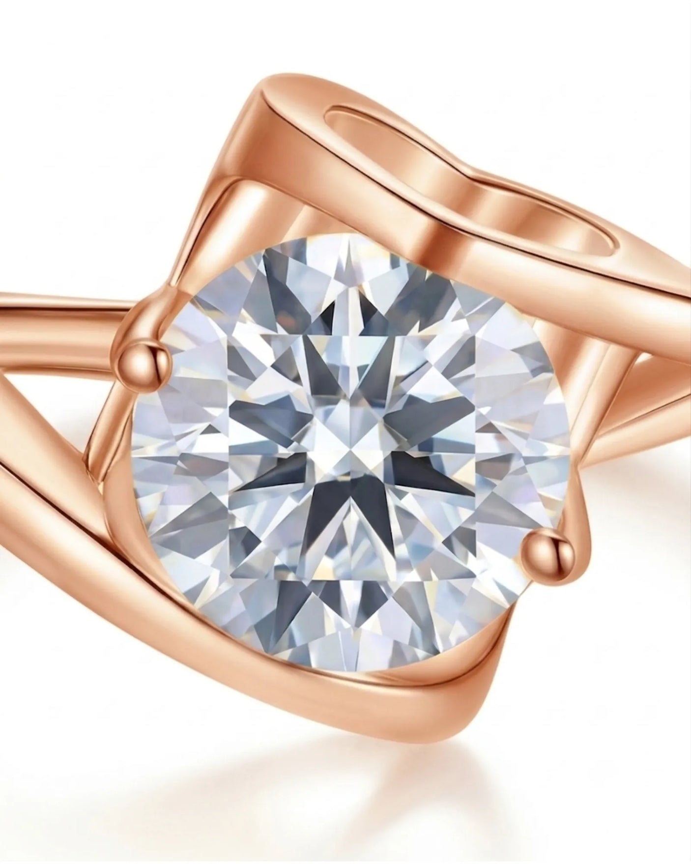 Sculptural Möbius moissanite ring with flowing open band and heart gallery in 18K rose gold | SARATTI