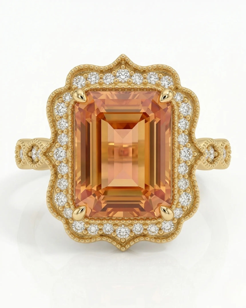 Seraphine Lace Build My Ring setting for emerald cut Natural Imperial Topaz | SARATTI