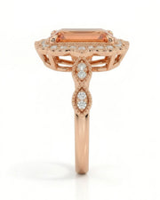 Seraphine Lace rose gold setting for selected emerald cut Imperial Topaz | SARATTI
