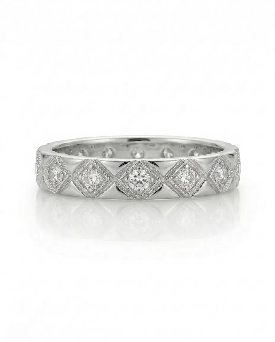 Hot Cross diamond-encrusted wedding band in white gold, side profile | SARATTI