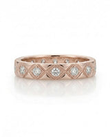 Hot Cross diamond-encrusted wedding band in rose gold, side profile | SARATTI