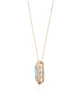 LUMÉA marquise cut Aquamarine diamond halo pendant necklace in Rose Gold, side profile | SARATTI
