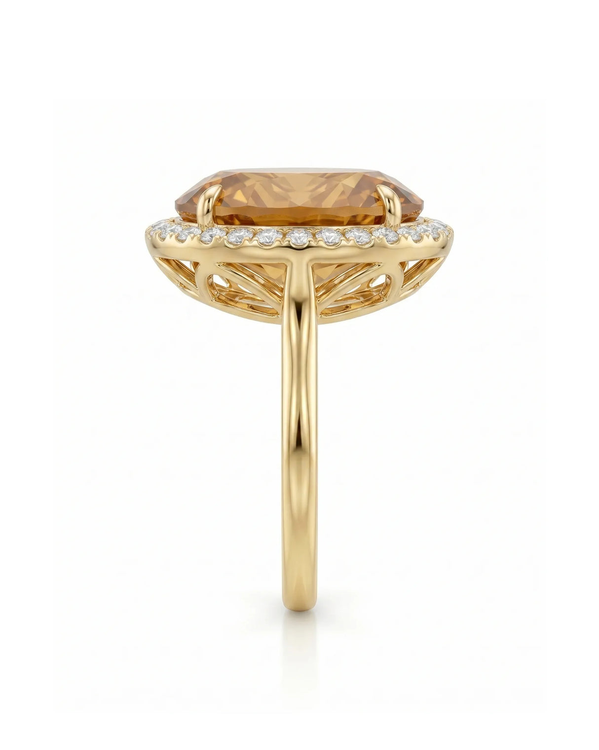 Side profile Imperial Topaz diamond halo ring elevated setting | SARATTI