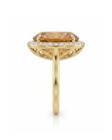 Side profile Imperial Topaz diamond halo ring elevated setting | SARATTI