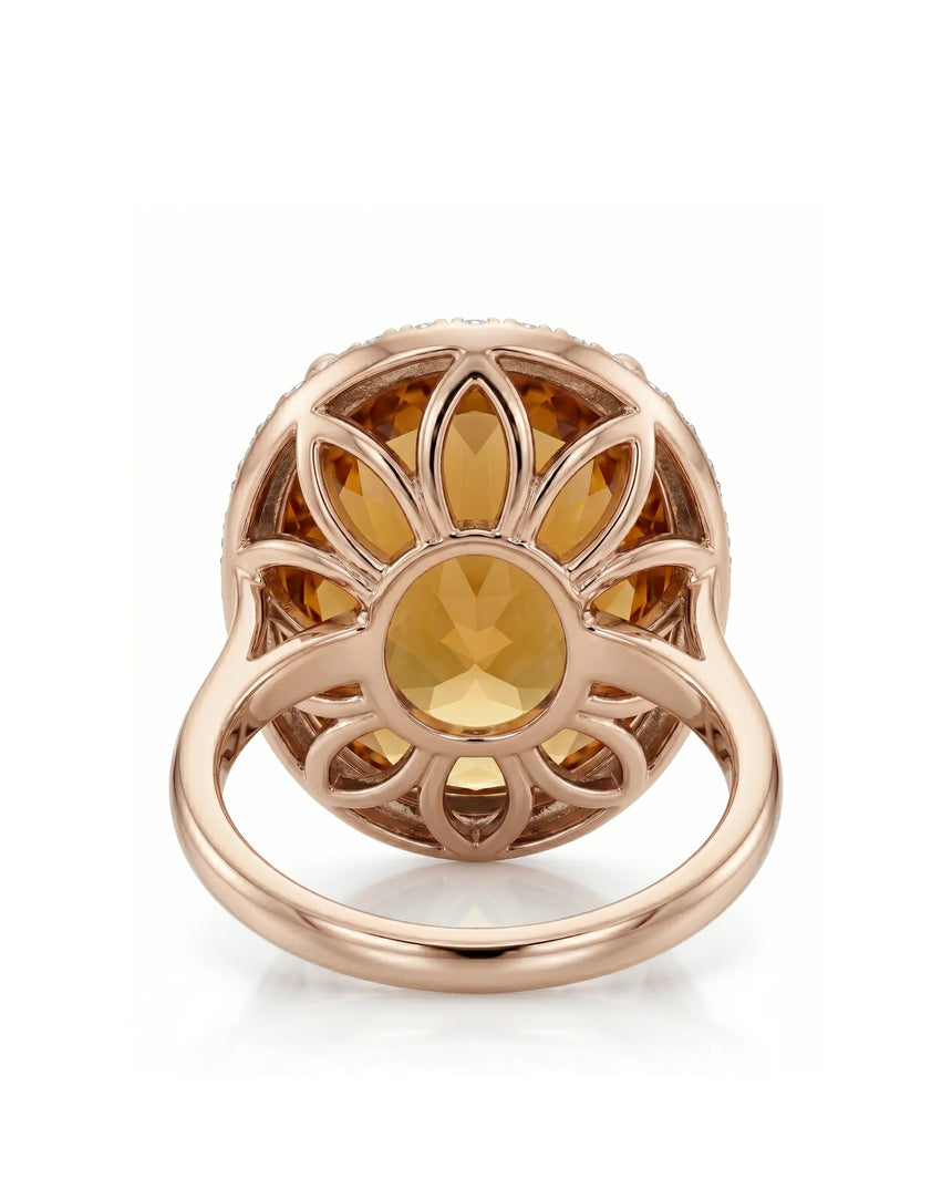 Side profile Imperial Topaz halo ring elevated design rose gold | SARATTI