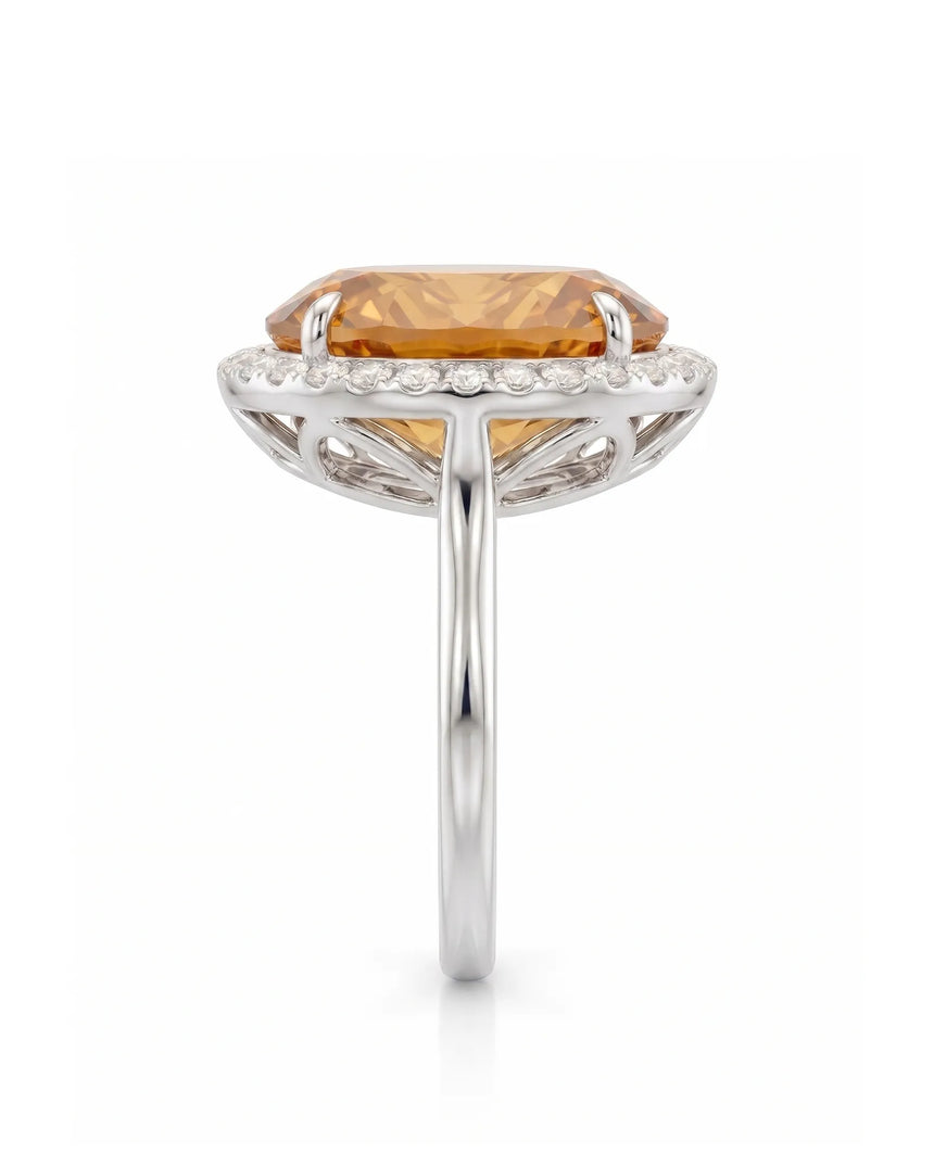 Side profile elevated Imperial Topaz halo ring platinum | SARATTI