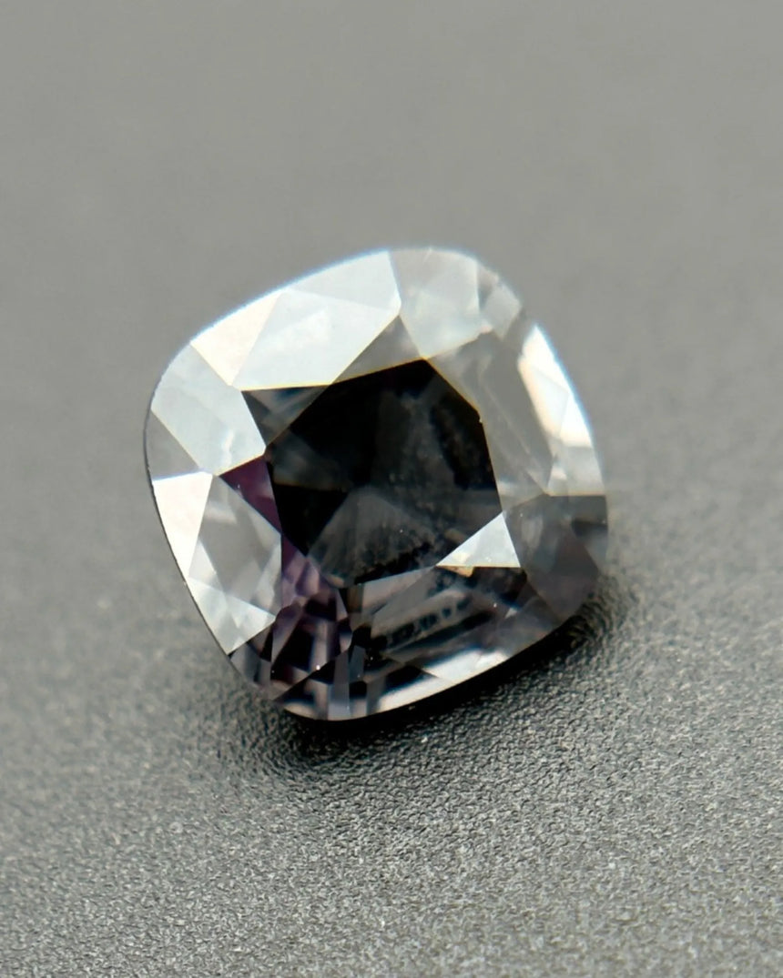 Side profile of 2.2ct Natural Gray Spinel cushion gemstone | SARATTI
