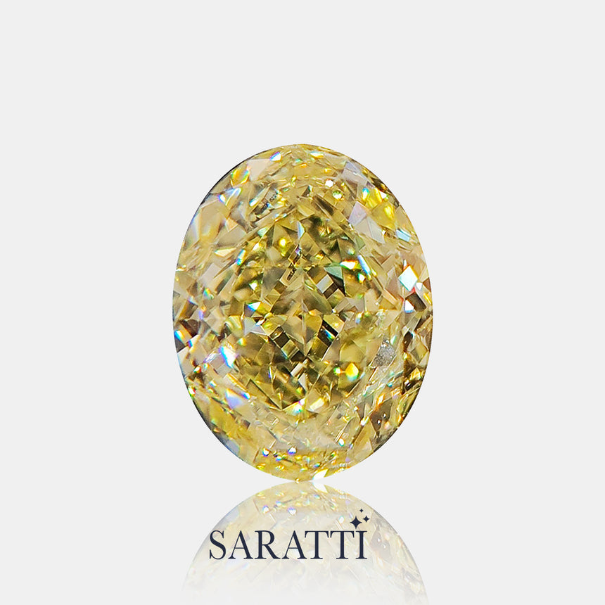Side profile of 7.02 × 5.34 mm Fancy Yellow diamond oval | SARATTI 