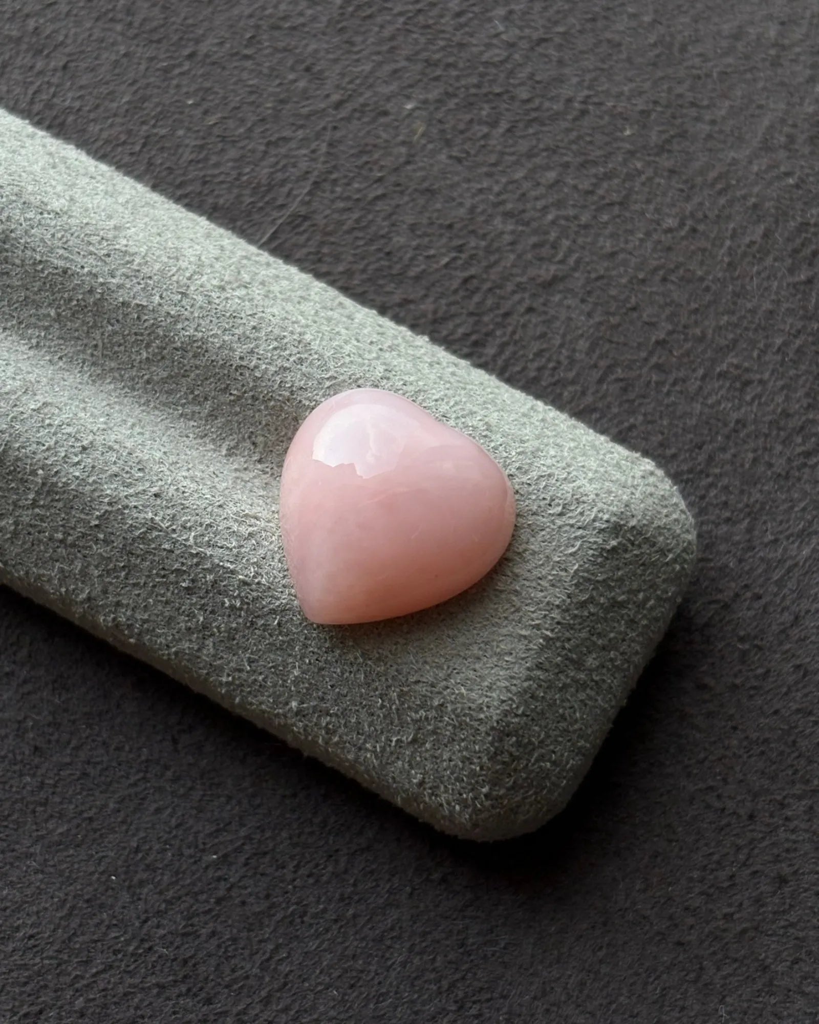 Side profile of Natural Pink Opal domed heart cabochon | SARATTI