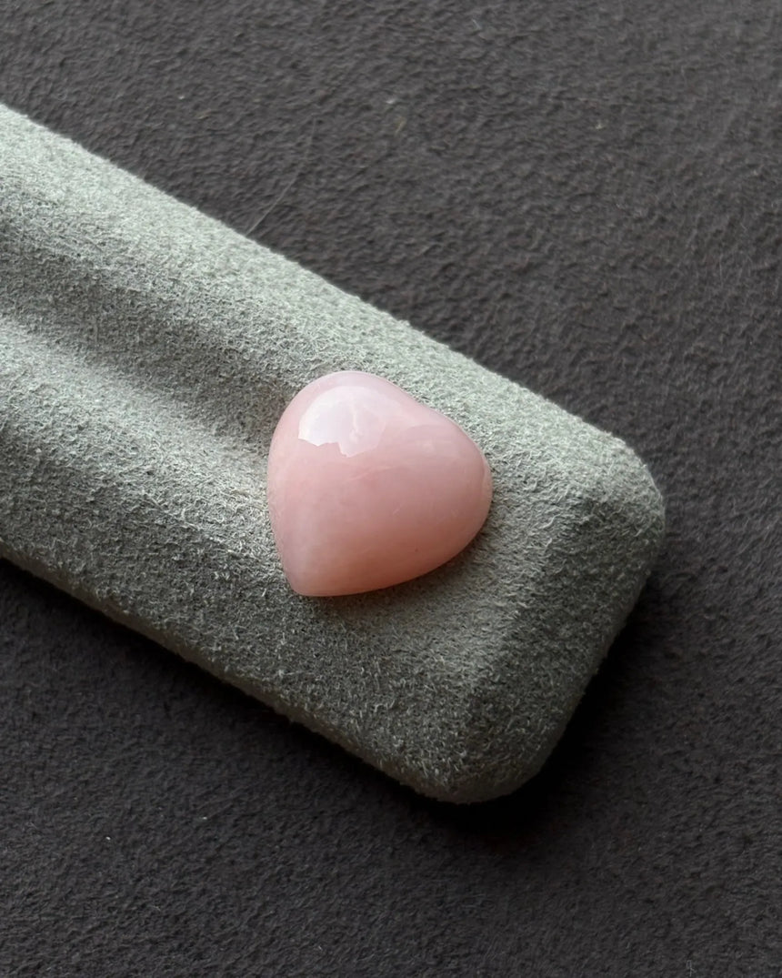 Side profile of Natural Pink Opal domed heart cabochon | SARATTI