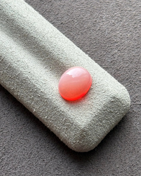 Side profile of natural Pink Opal polished cabochon | SARATTI