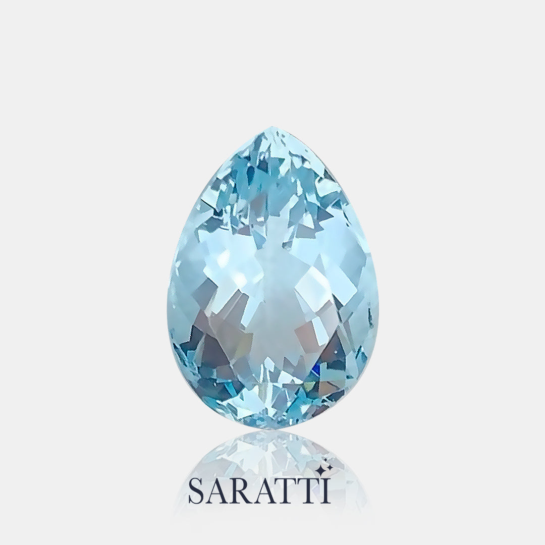 Side profile of pear aquamarine 10.08 × 7.10 × 5.57 mm loose gemstone | SARATTI