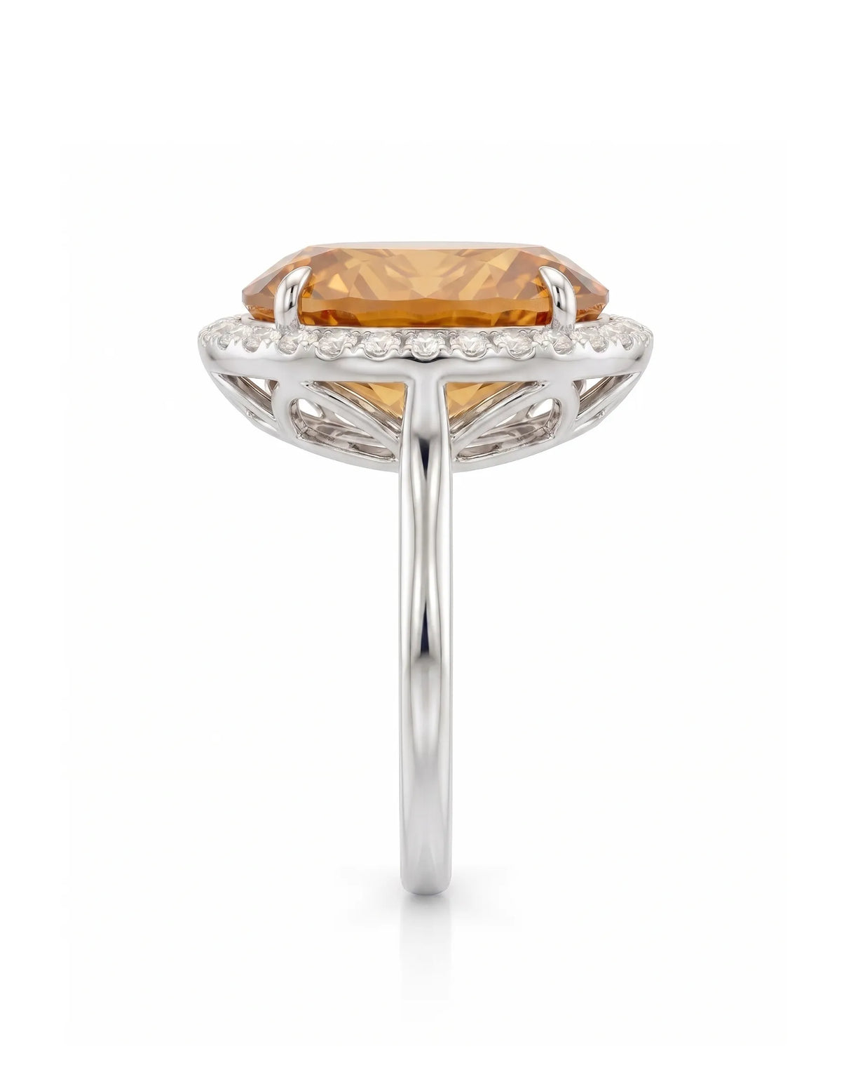 Side view elevated halo ring Imperial Topaz white gold | SARATTI