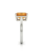 Side view emerald cut Imperial Topaz halo setting white gold | SARATTI